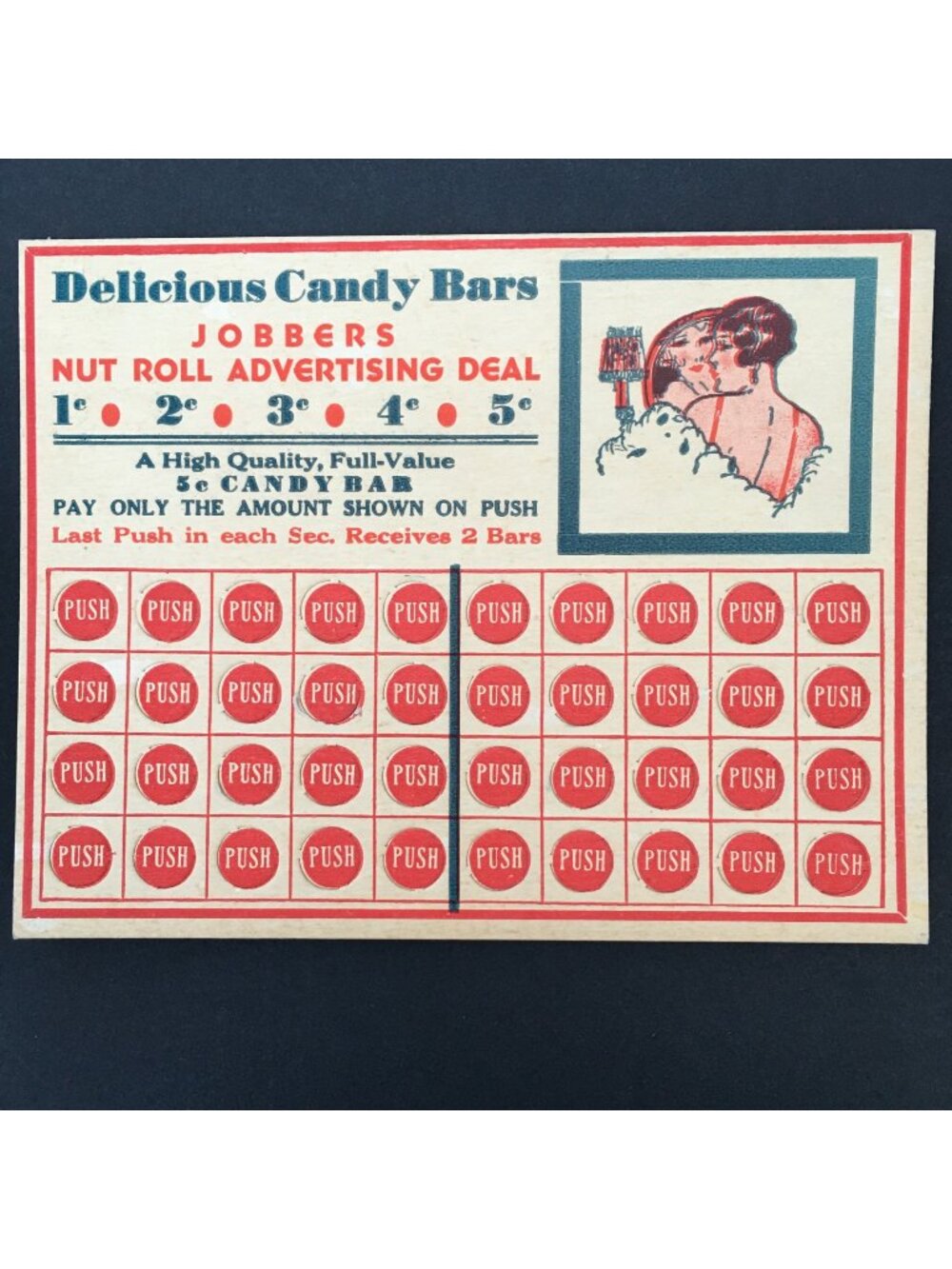 Vintage 1920s Gambling Punch Out Card Advertising Jobbers Nut Roll Candy Bar